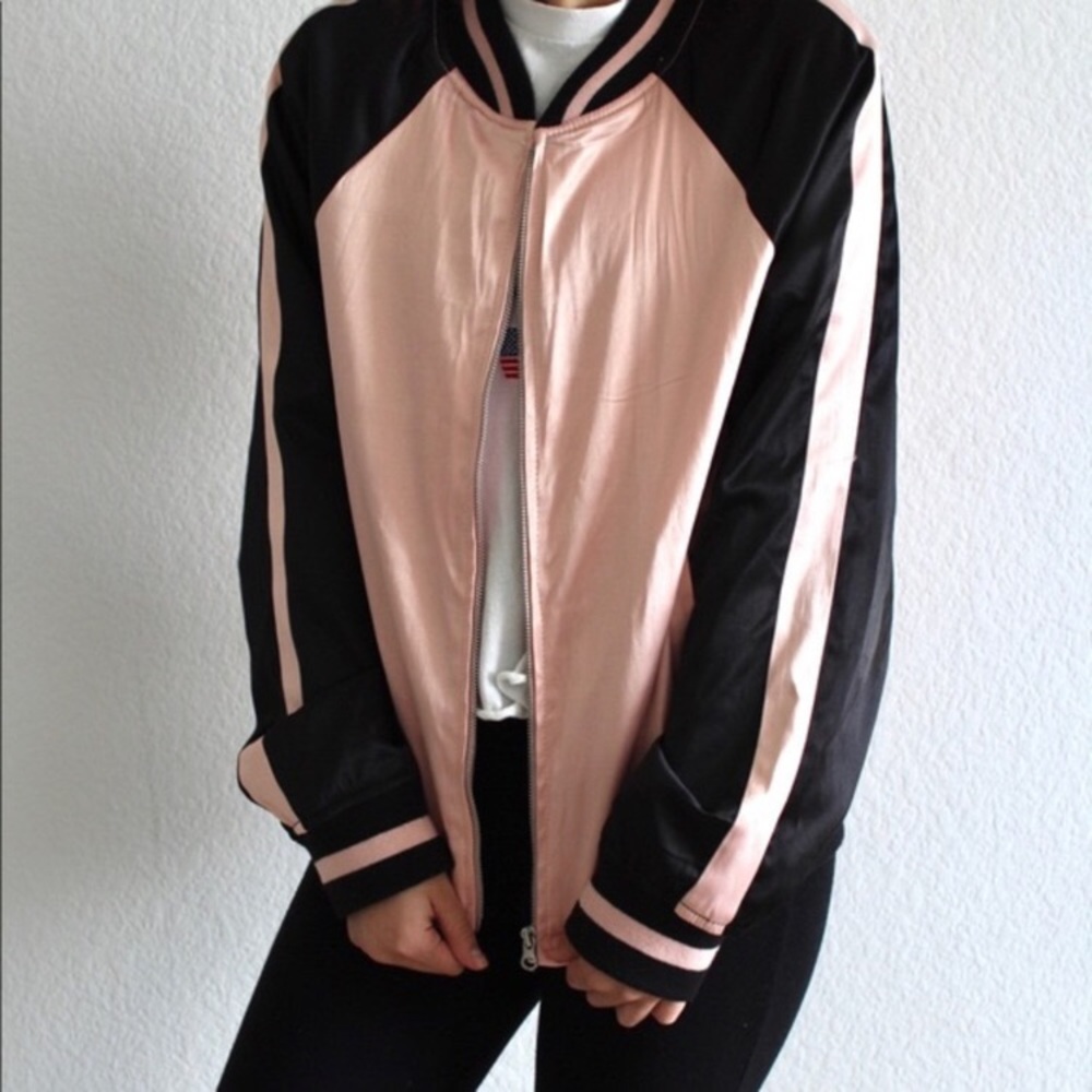 Pink & black pastel bomber jacket varsity